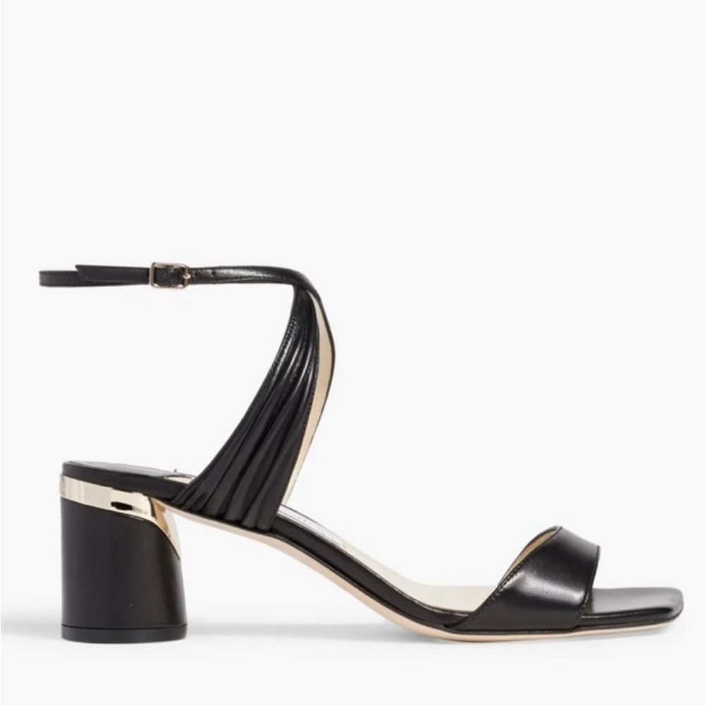 Jimmy Choo Black and Gold Block Heel Sandals